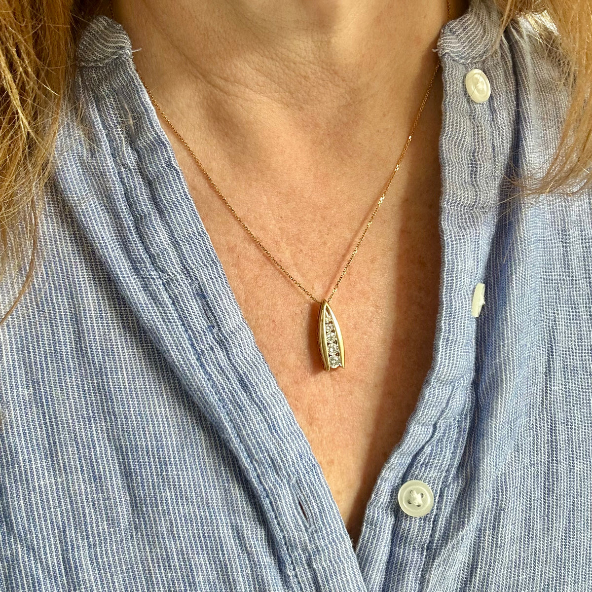 14k five stone diamond necklace