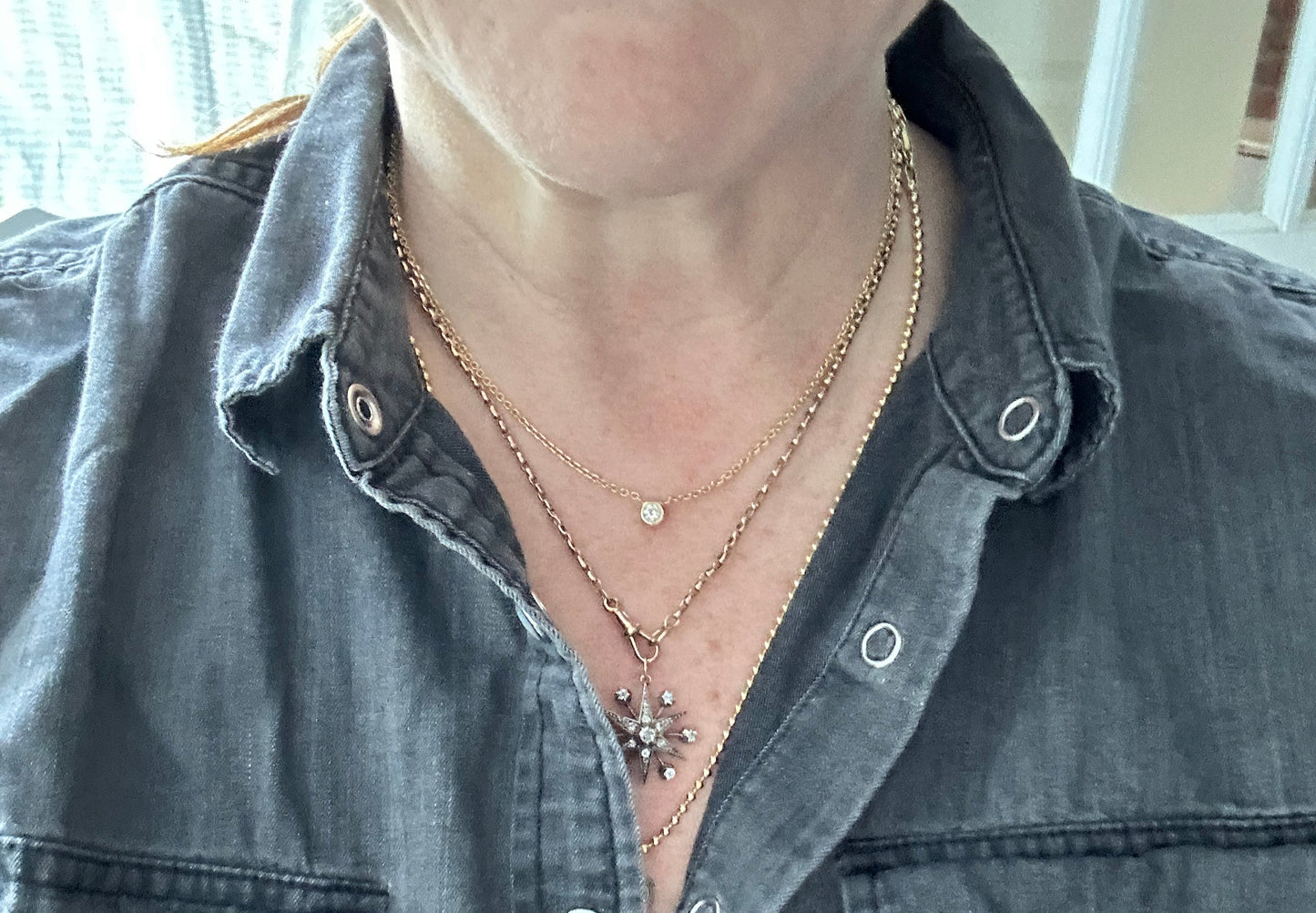14k gold baby biker bezeled diamond necklace