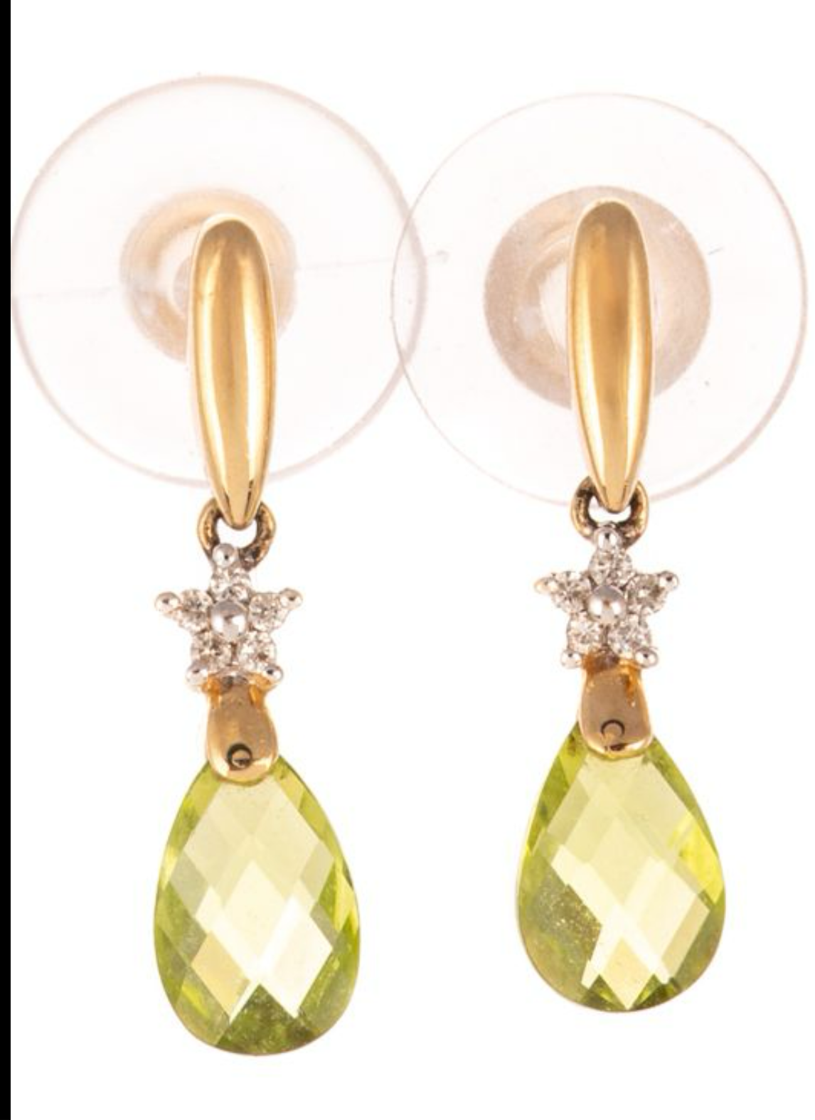 14k peridot and Diamond dangle earrings