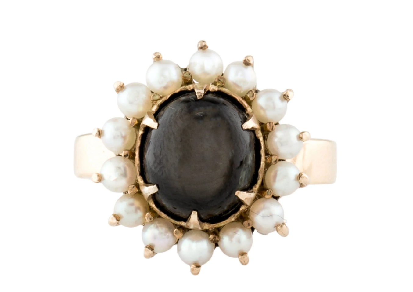 Vintage 18k 5 cttw star sapphire pearl ring