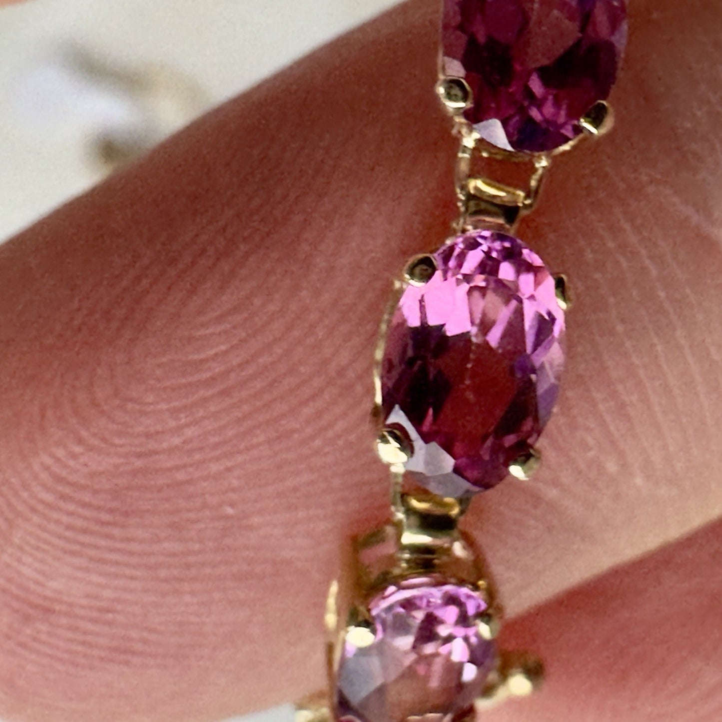 Tennis Bracelet 4.65ct Pink Topaz 10K Gold Oval Cut 5.9 Grams