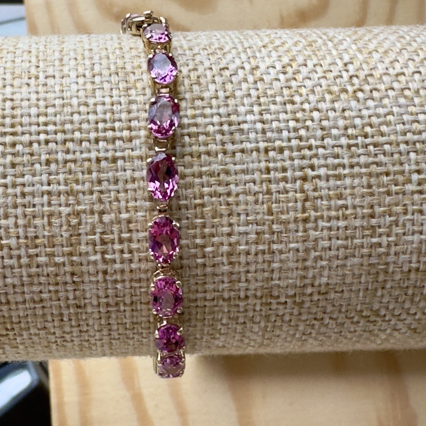 Tennis Bracelet 4.65ct Pink Topaz 10K Gold Oval Cut 5.9 Grams