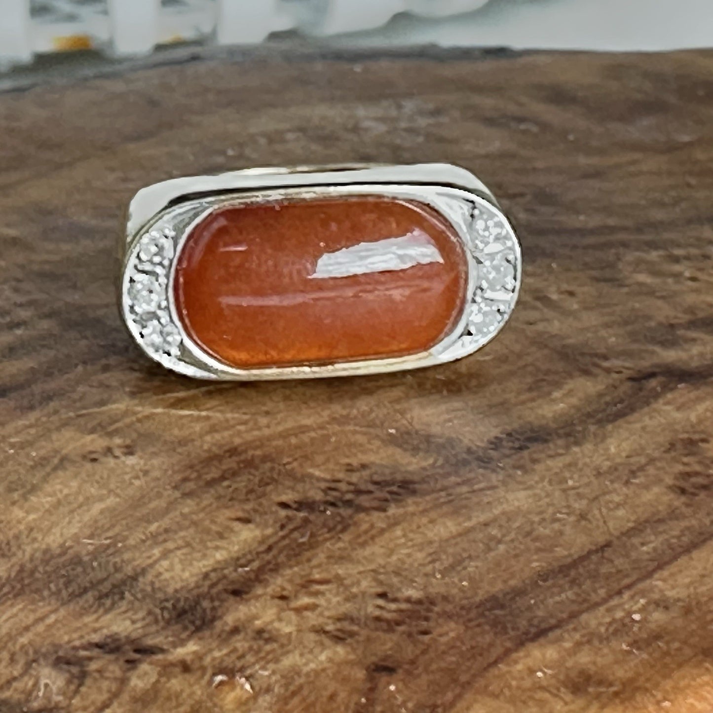 18k Gold Diamond And Orange Jadeite Ring