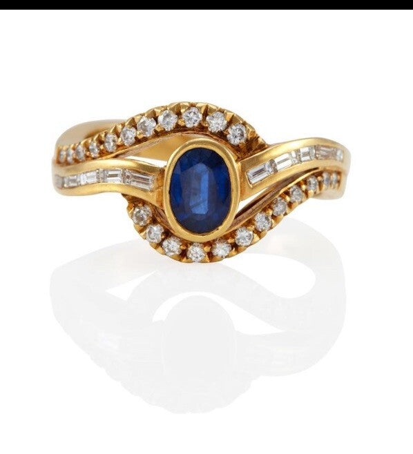 18k Sapphire and Diamond Ring Vintage