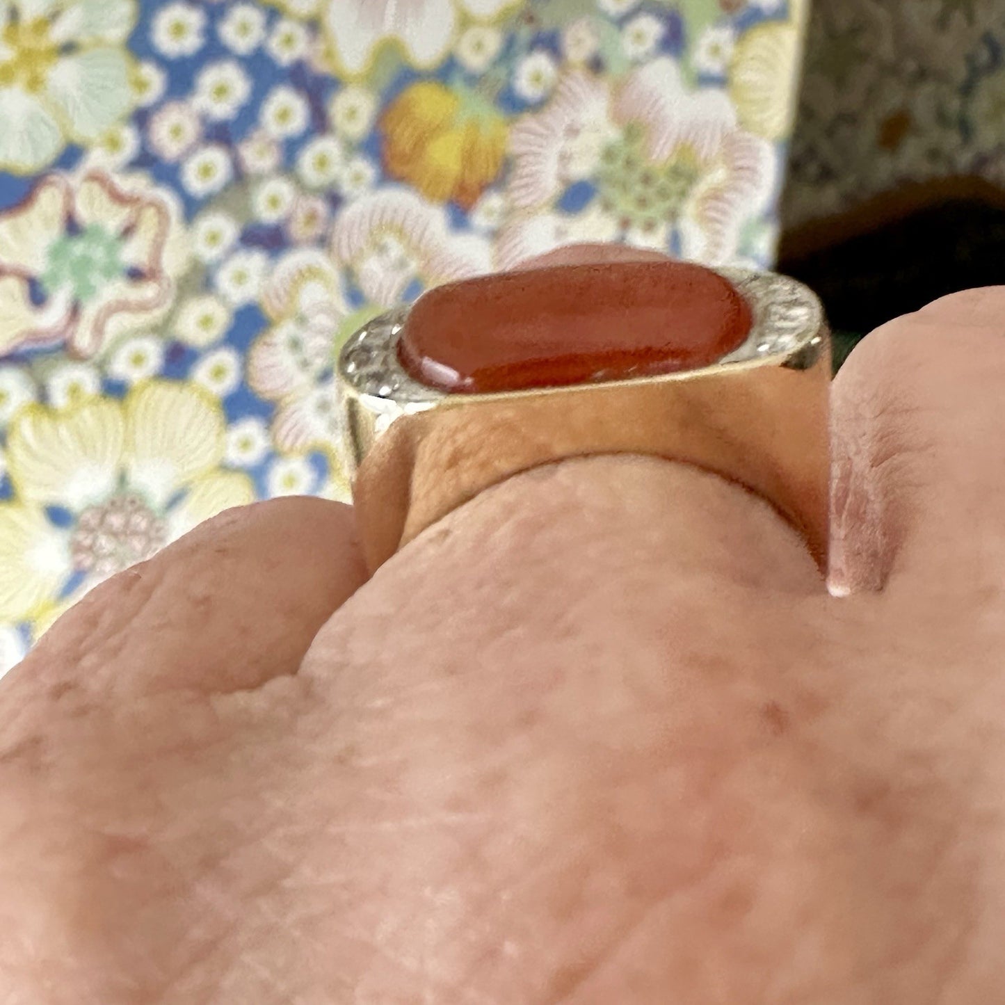 18k Gold Diamond And Orange Jadeite Ring