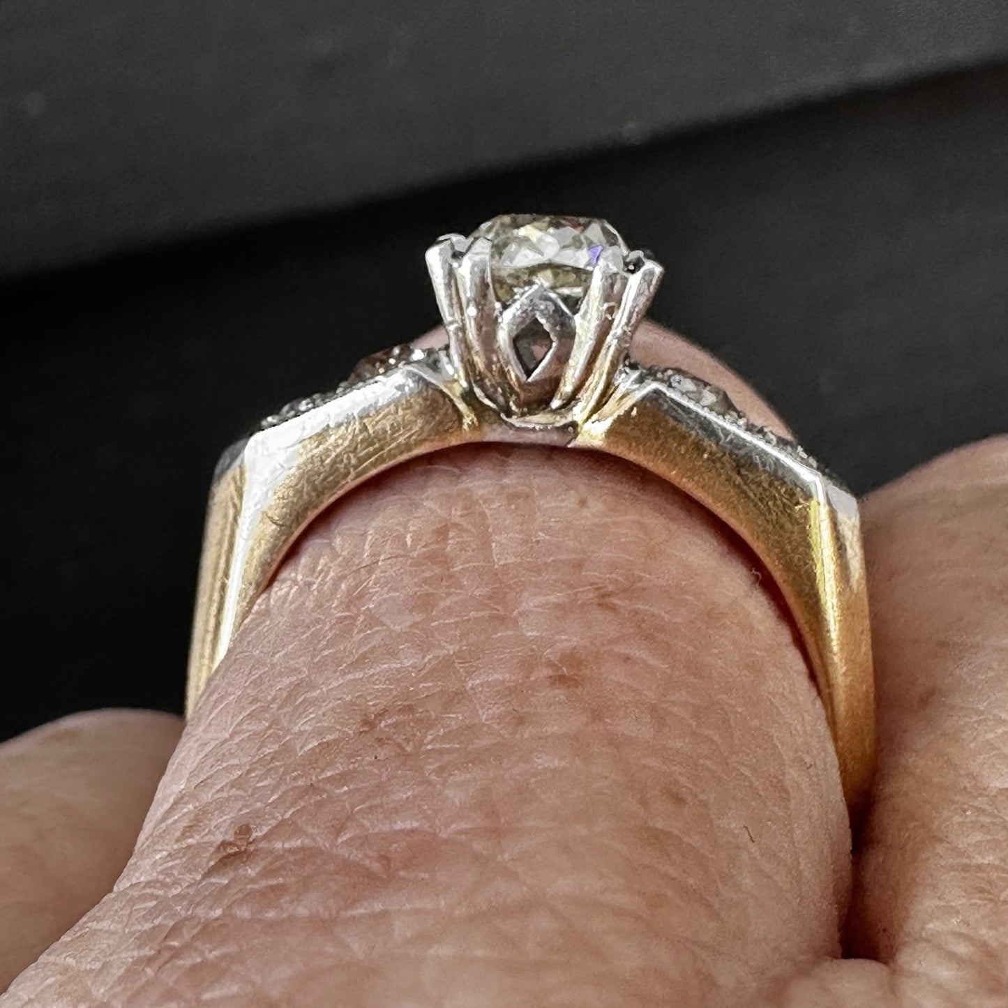 Old European Cut VS1-VS2 Diamond 14k Two Tone Gold Ring Size 8.25