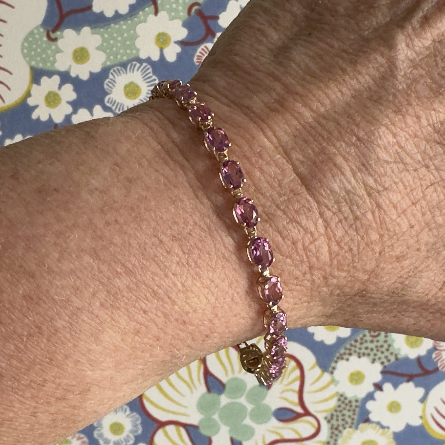 Tennis Bracelet 4.65ct Pink Topaz 10K Gold Oval Cut 5.9 Grams