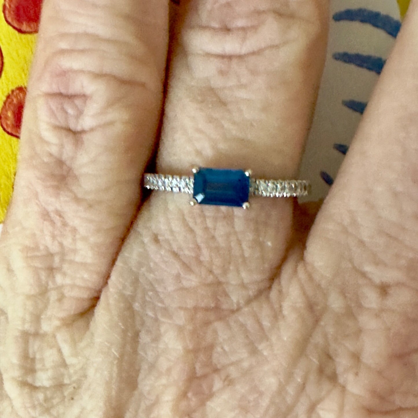 14k white gold natural sapphire & diamond ring size 6.75