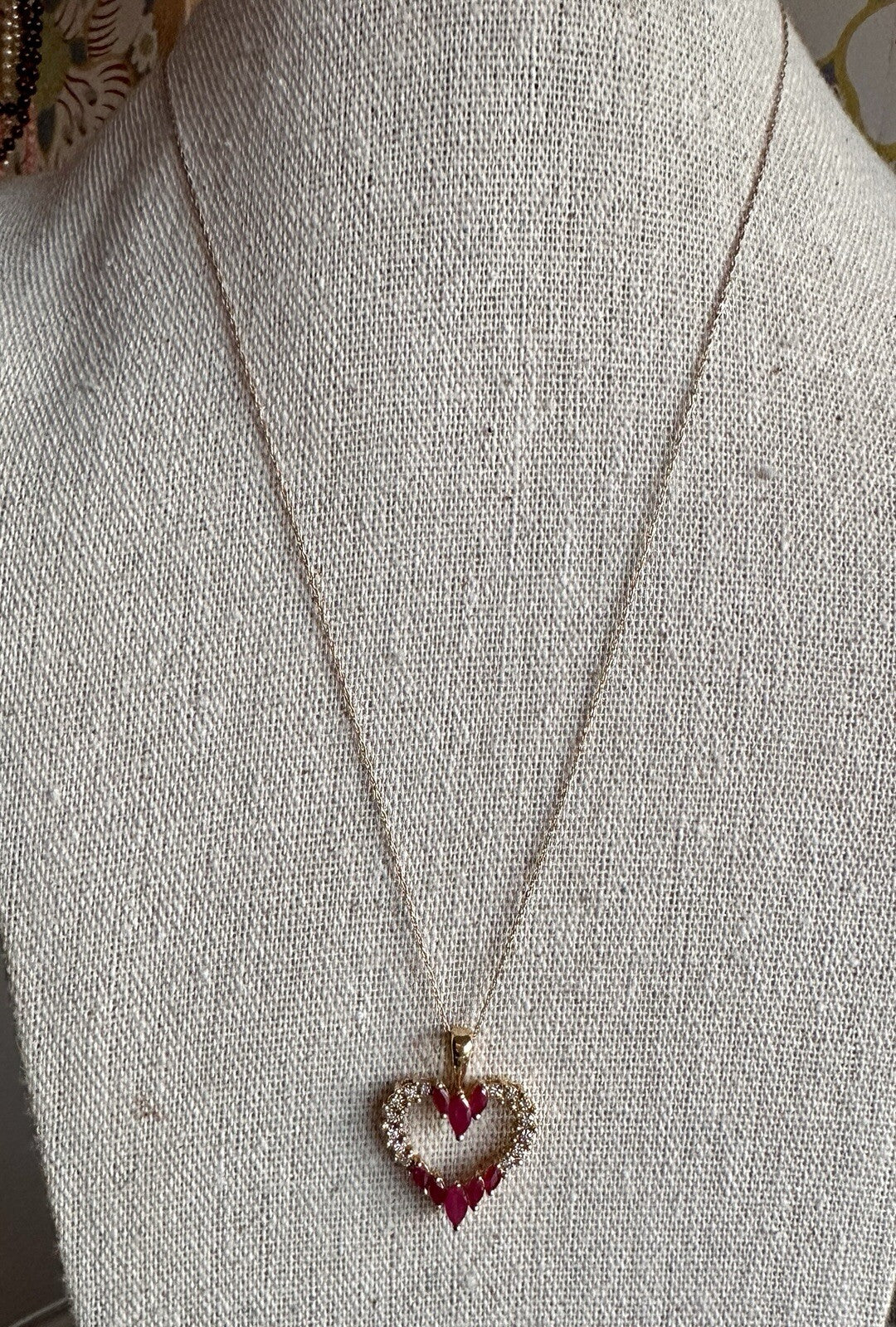 Sumal Designer 14k Diamond Ruby Heart Pendant Necklace