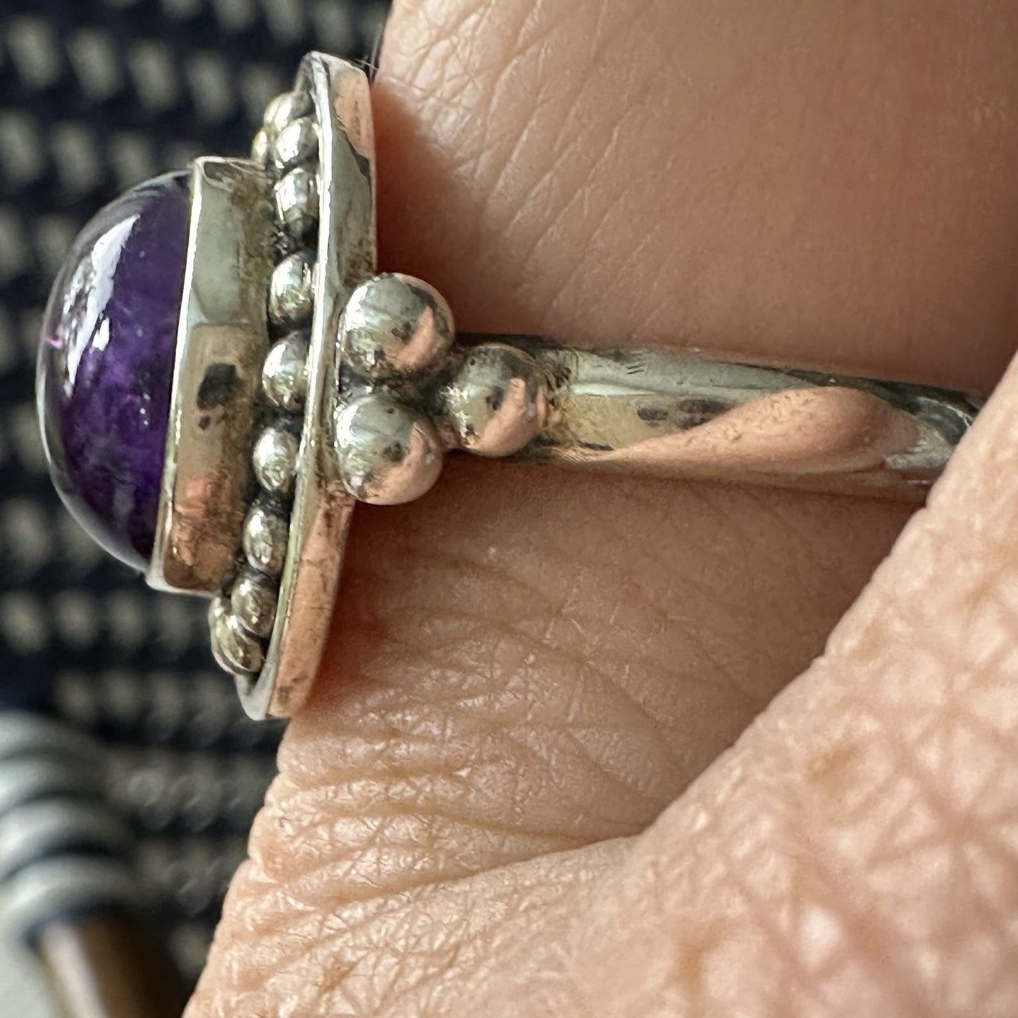 Sterling Silver 925 Deep Purple Amethyst Cabochon Ring Size 9