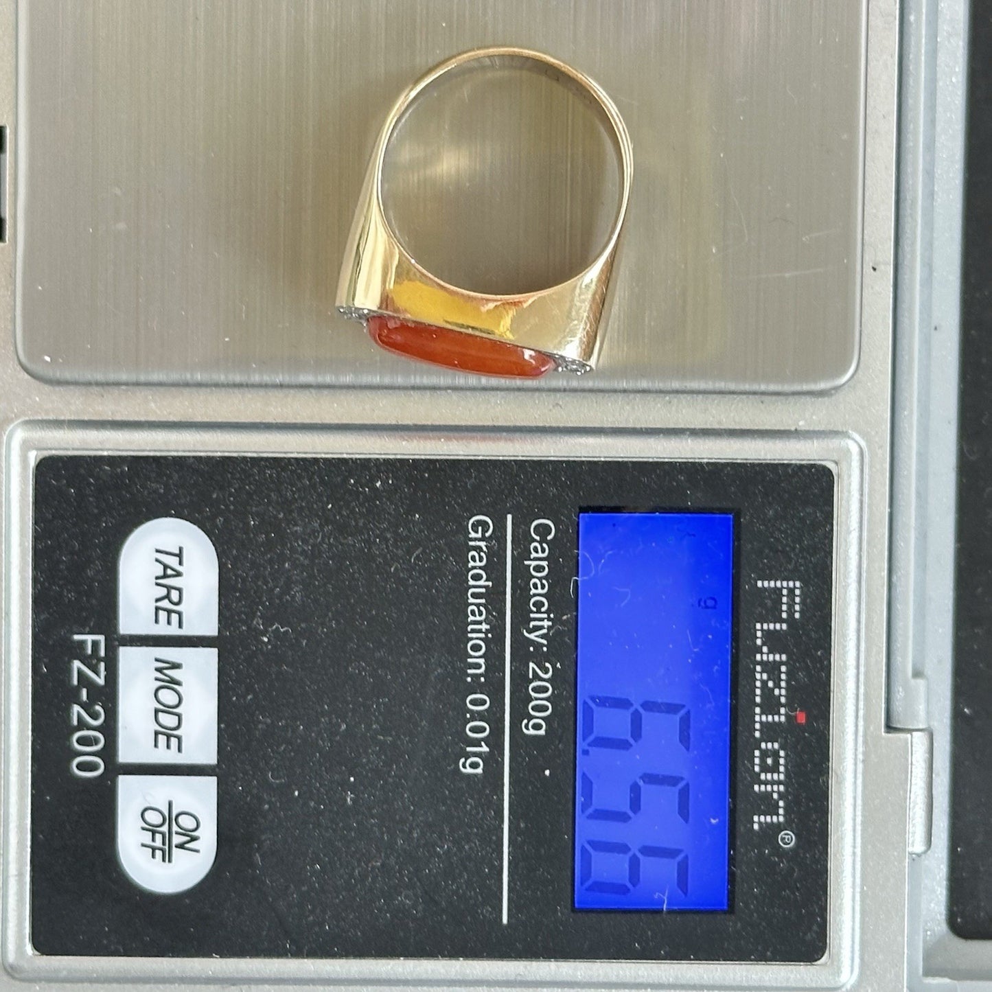 18k Gold Diamond And Orange Jadeite Ring