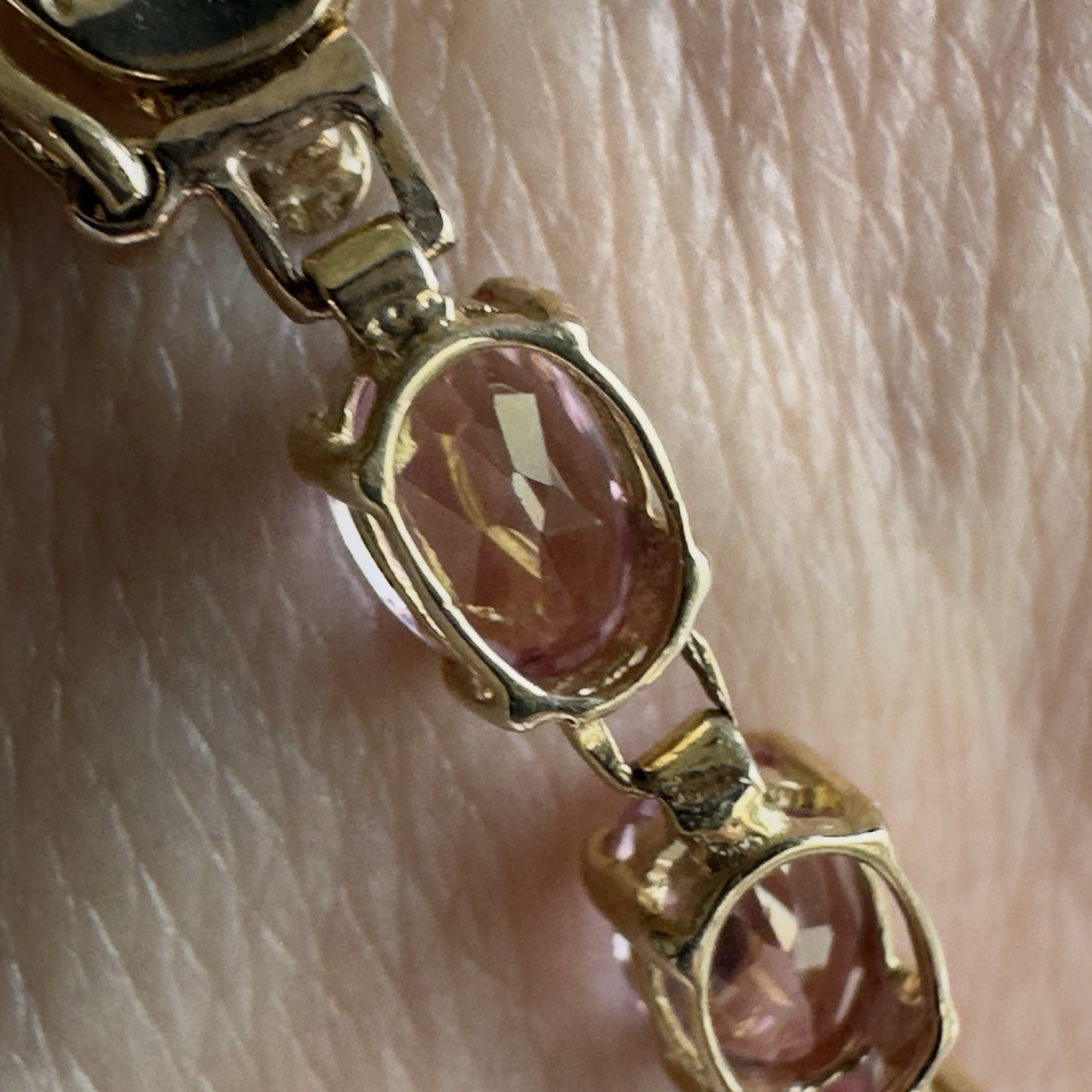 Tennis Bracelet 4.65ct Pink Topaz 10K Gold Oval Cut 5.9 Grams