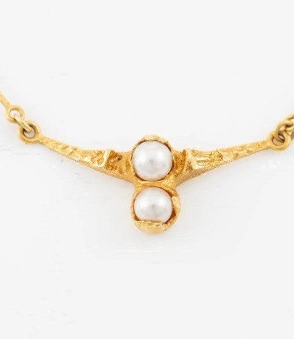 Bjorn Weckstrom 18k Gold And Pearl Cheek To Cheek Necklace