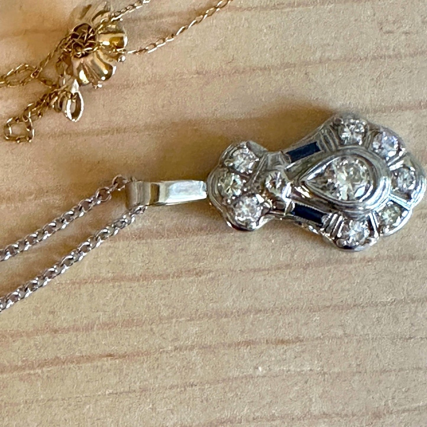 Antique art deco 20k diamond pendant necklace