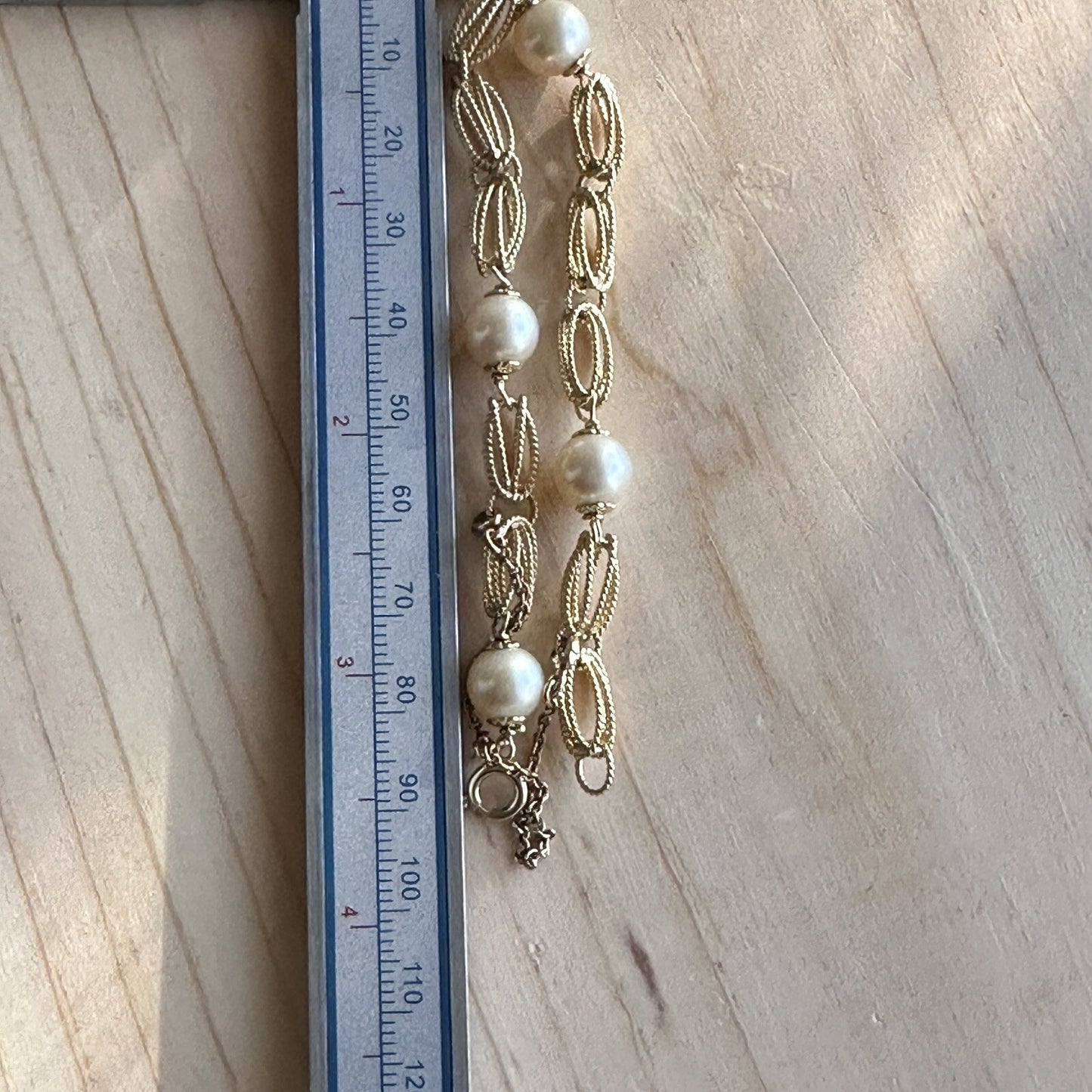 Vintage Retro 14k Gold Link And Pearl Bracelet 12g