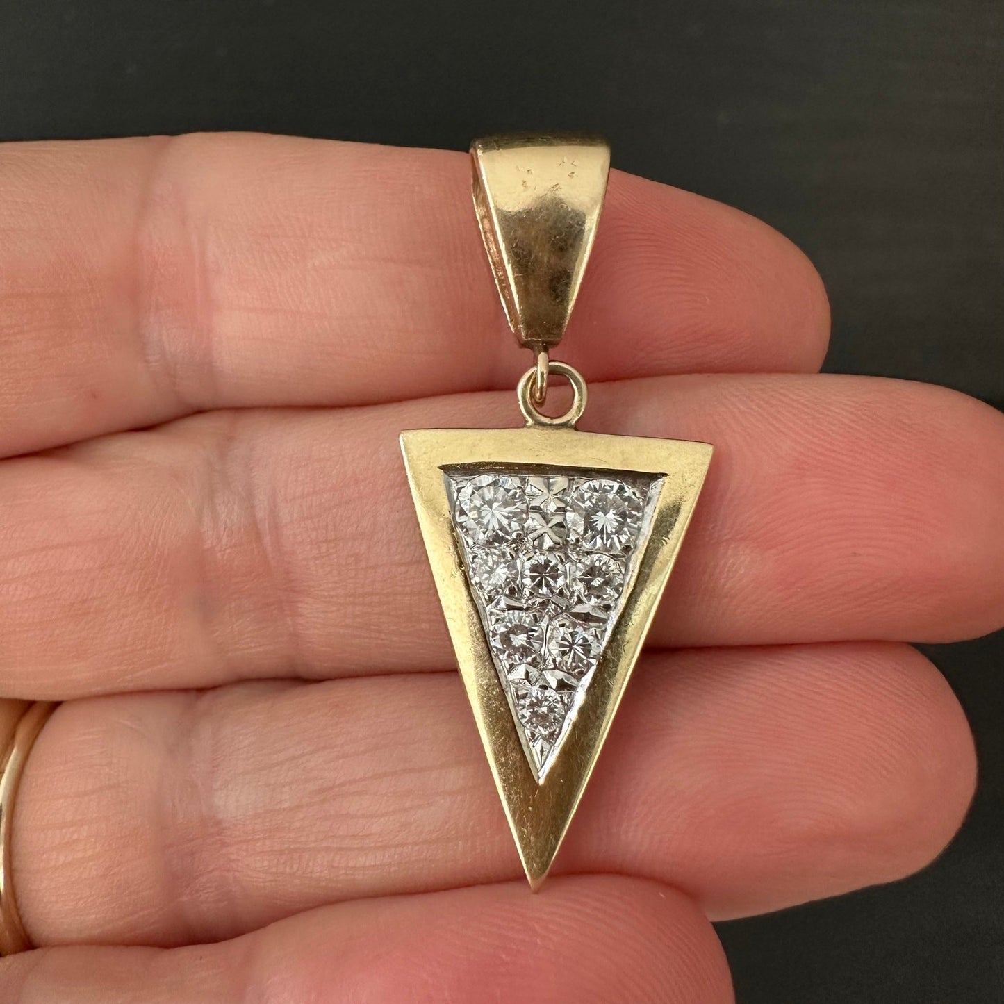 Glamorous 1990s V-Shaped Diamond Pendant – 14K Yellow & White Gold, Over 1 Carat