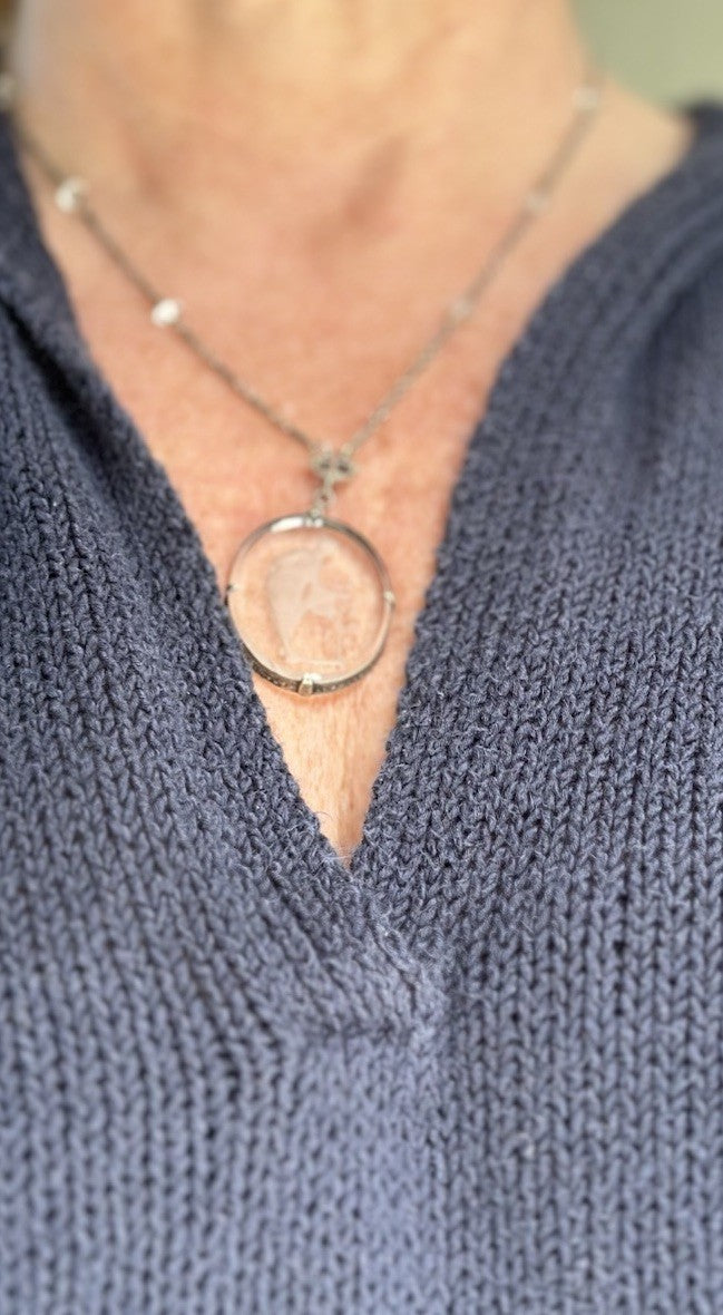 Neoclassical Cut Crystal Figural Pendant On Sterling Crystal Chain
