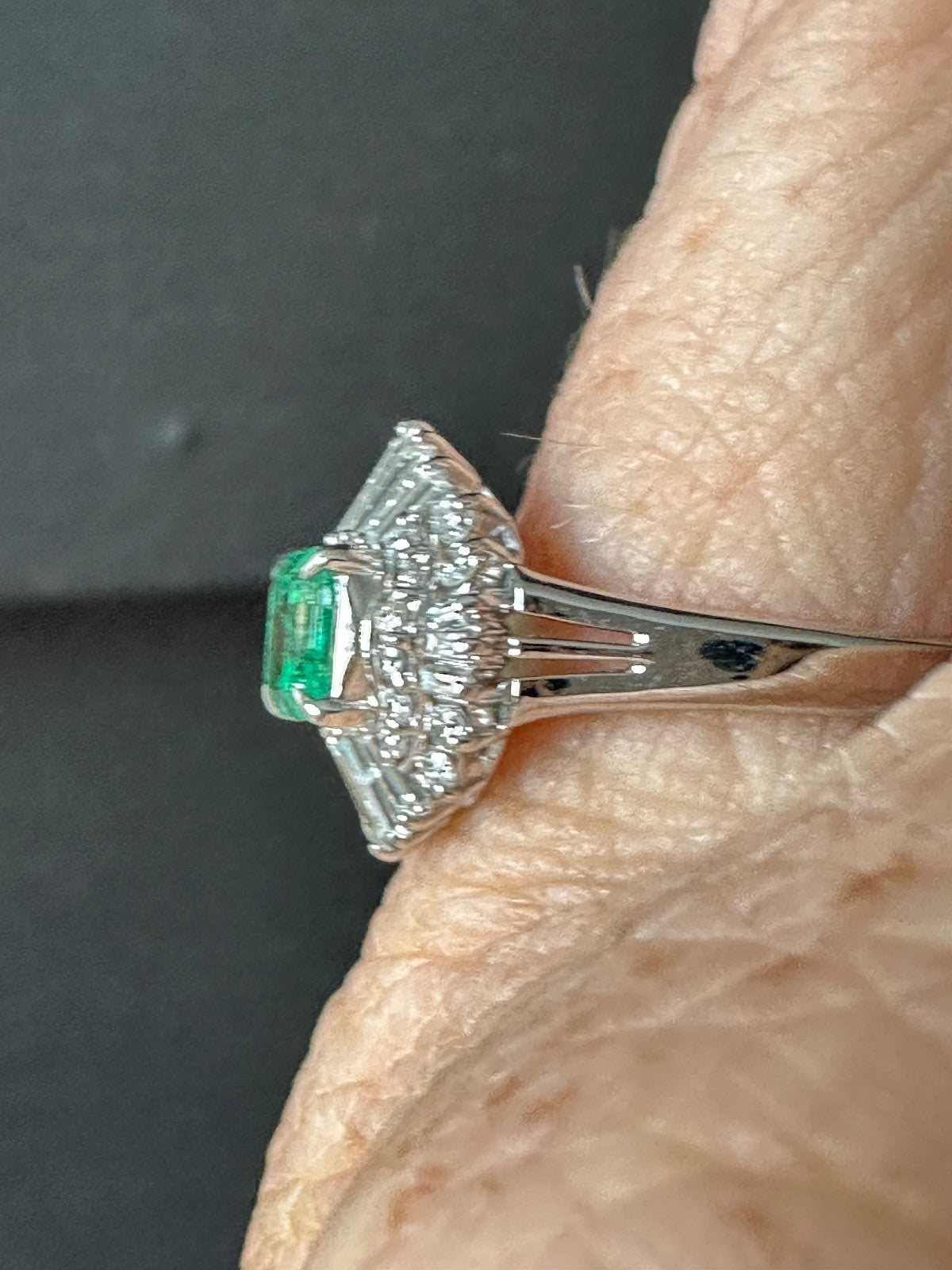 Vintage Platinum Diamond Emerald ring size 7