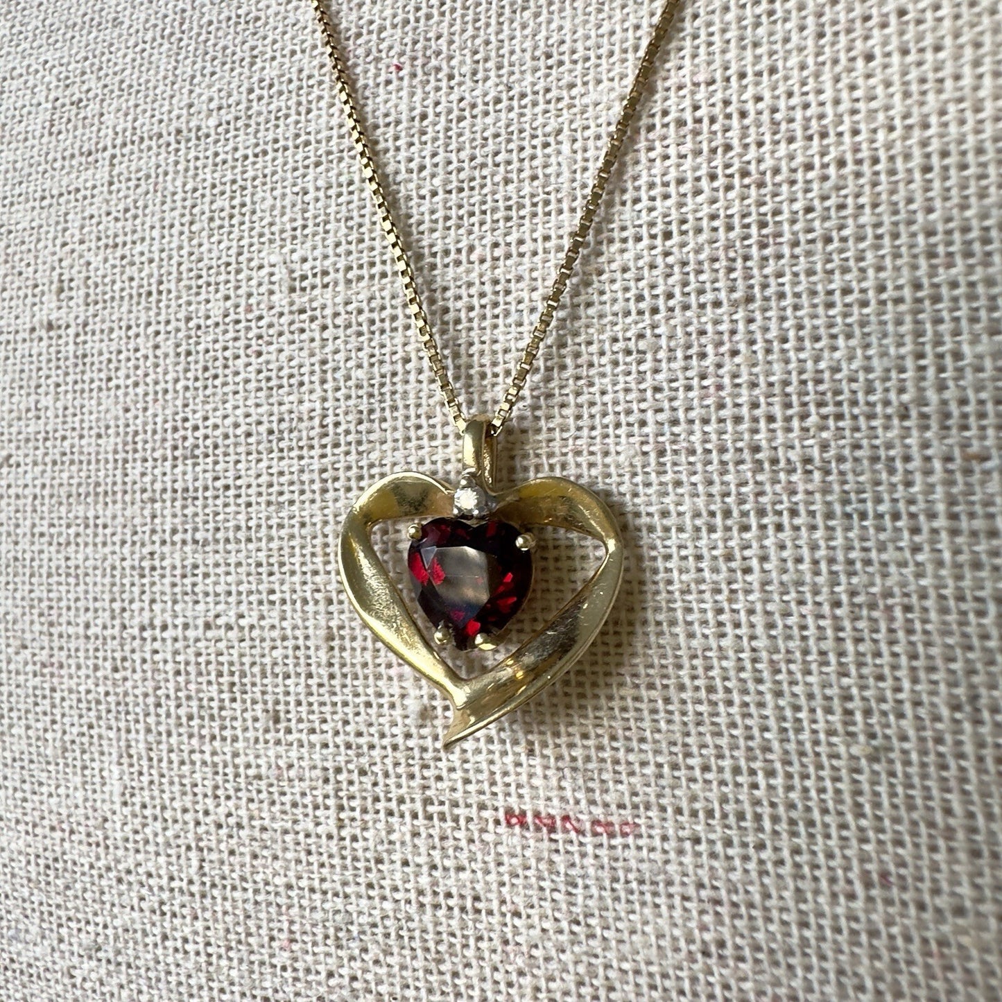 Vintage 14k Garnet Heart And Diamond Pendant Necklace