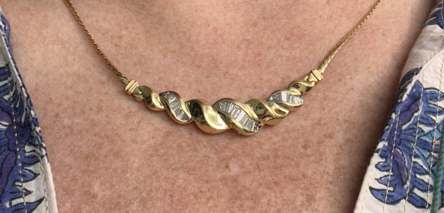 Vintage 1990’s Diamond Necklace in 14k Yellow Gold 13g