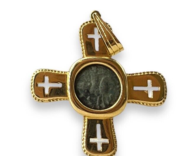 14k Cross With Ancient Coin In Center