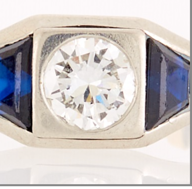 Antique Art DecoPlatnium .9 ct Old Euro Cut Diamond & Sapphire Ring