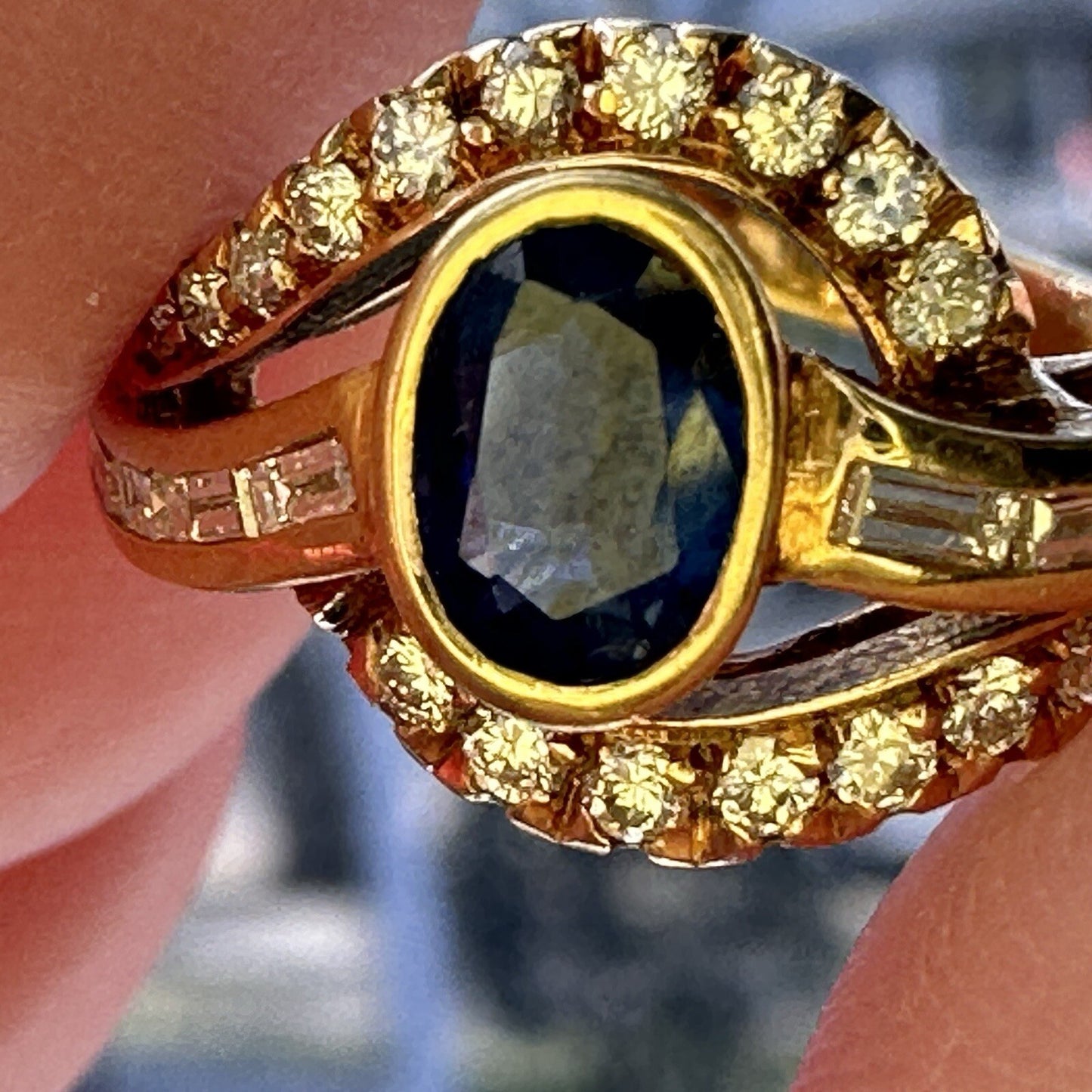 18k Cornflower Blue Sapphire and Diamond Ring