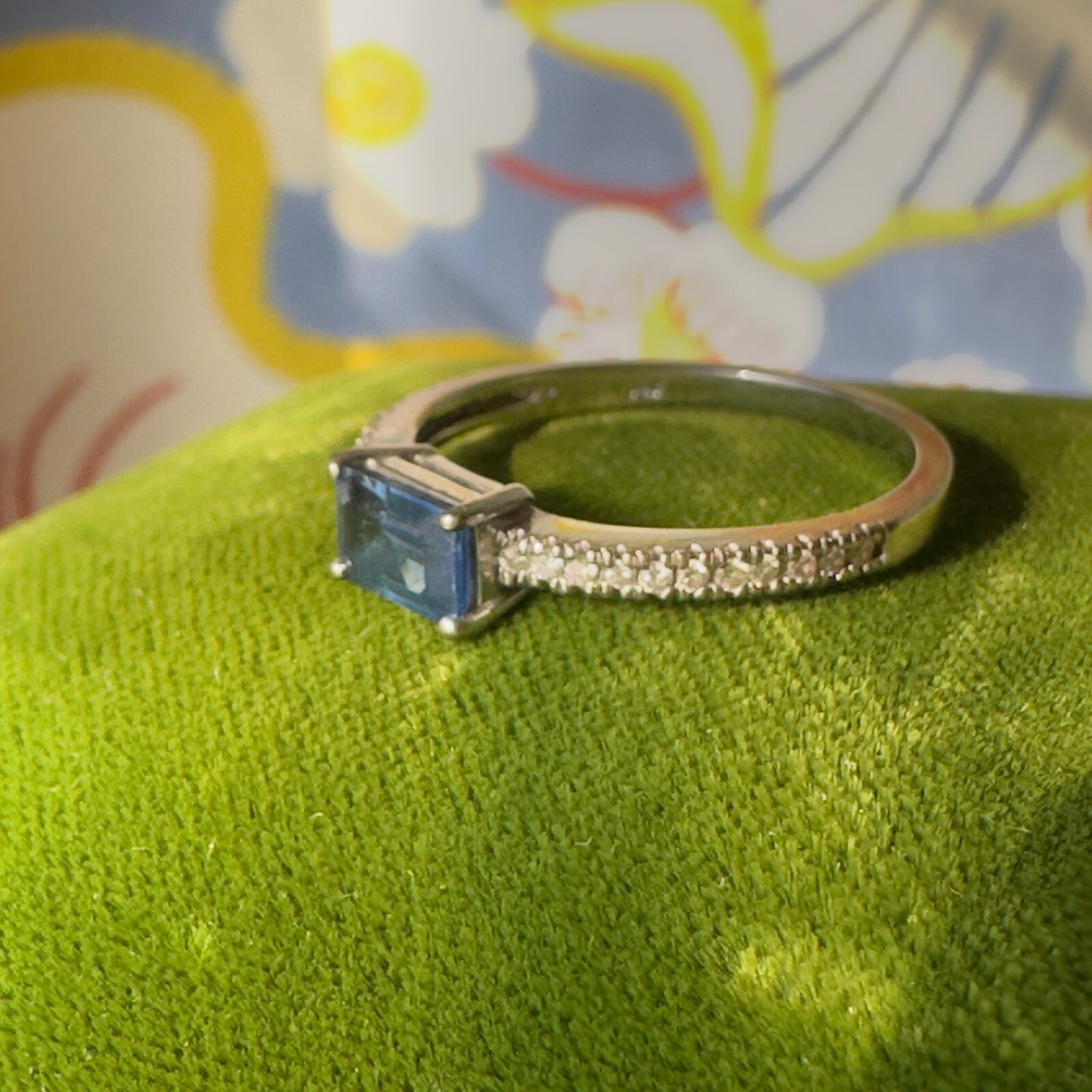 14k white gold natural sapphire & diamond ring size 6.75