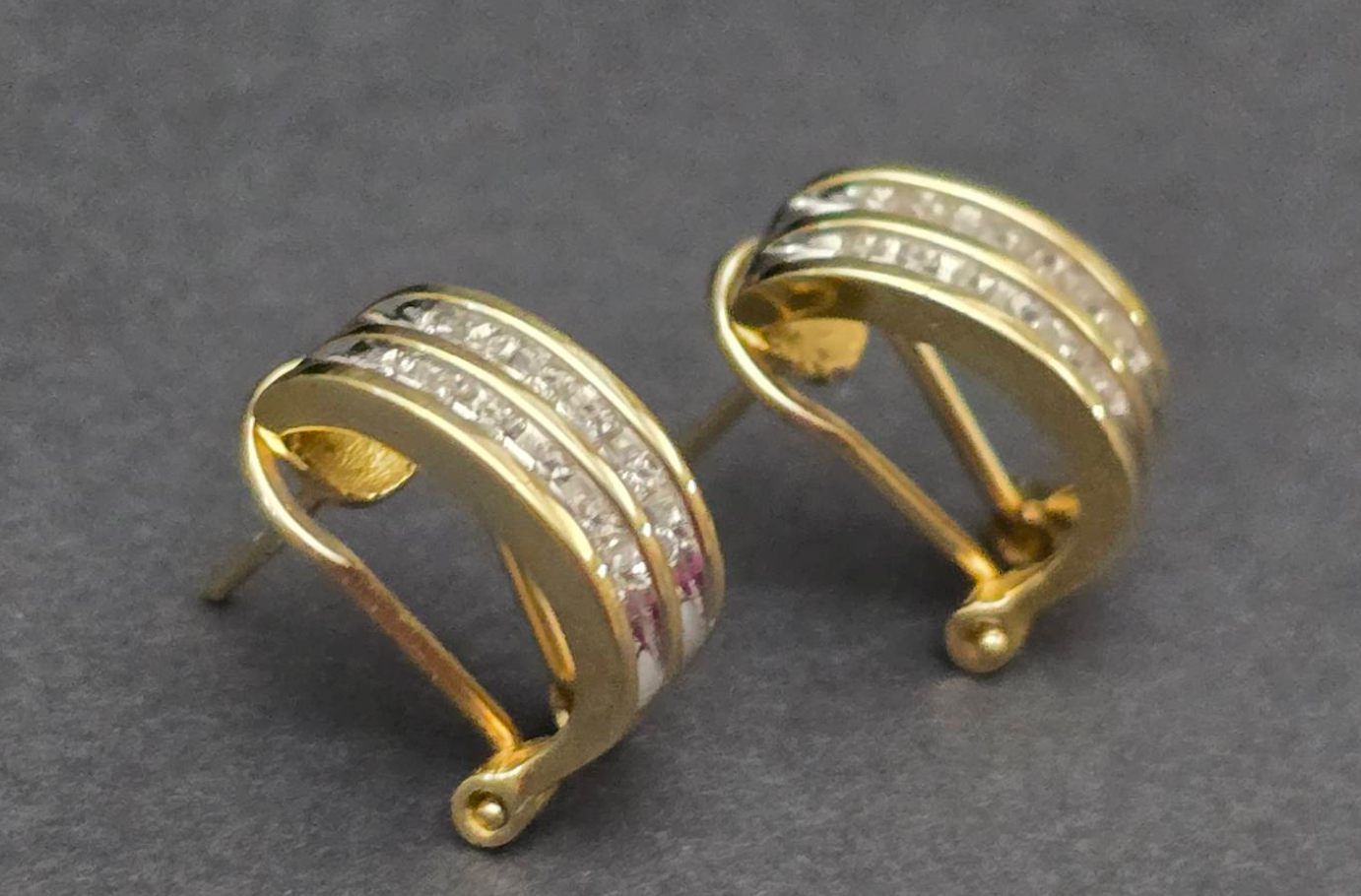 14K Gold Double Row Diamond Half Hoop Earrings
