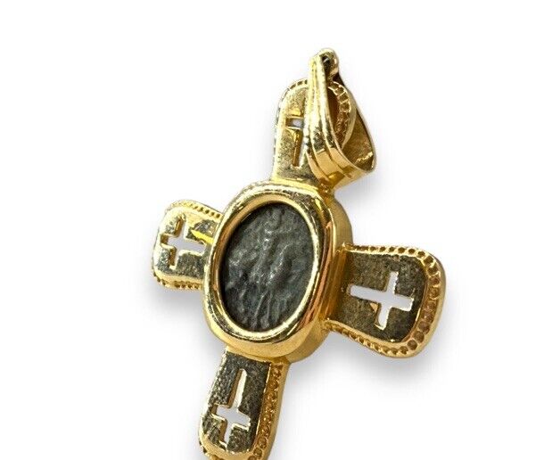 14k Cross With Ancient Coin In Center