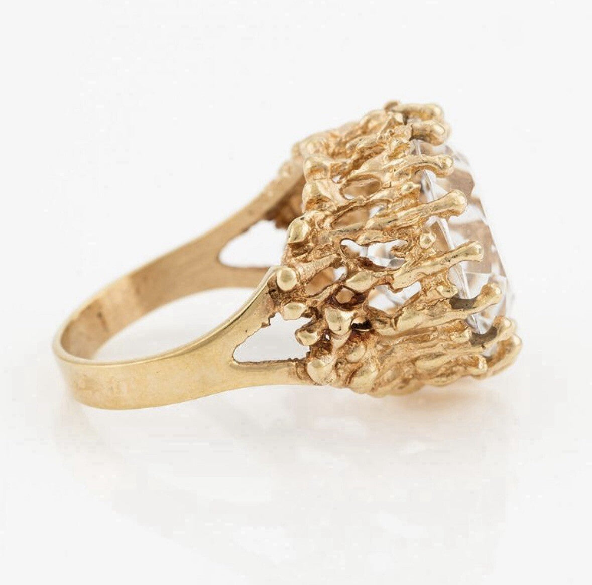 Vintage’s Swedish 18k Gold Faceted Rock Crystal Ring - Large Stone!!!