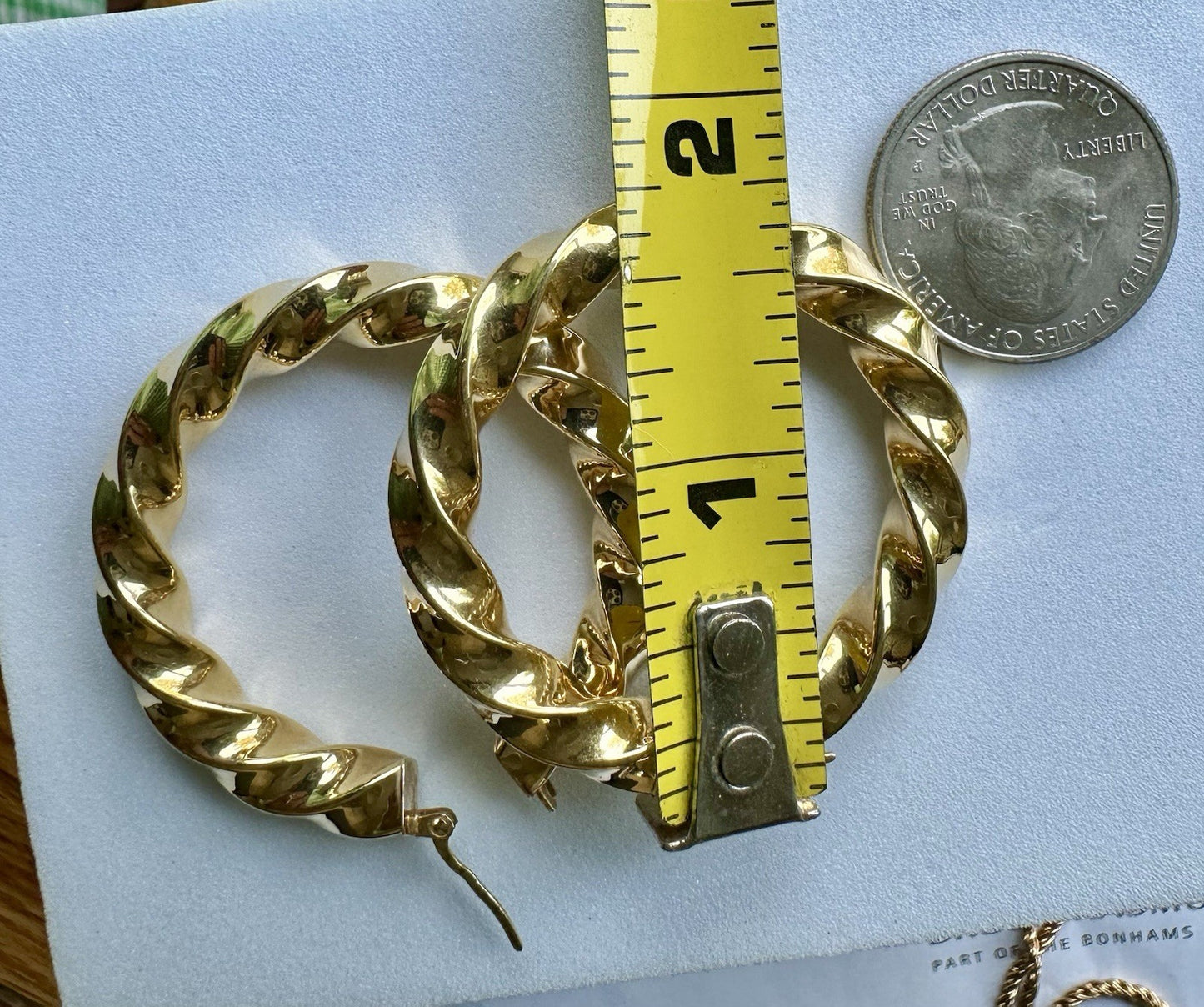 14K Yellow Gold Twisty 1.75 Inch Hoop Earrings 9.45g