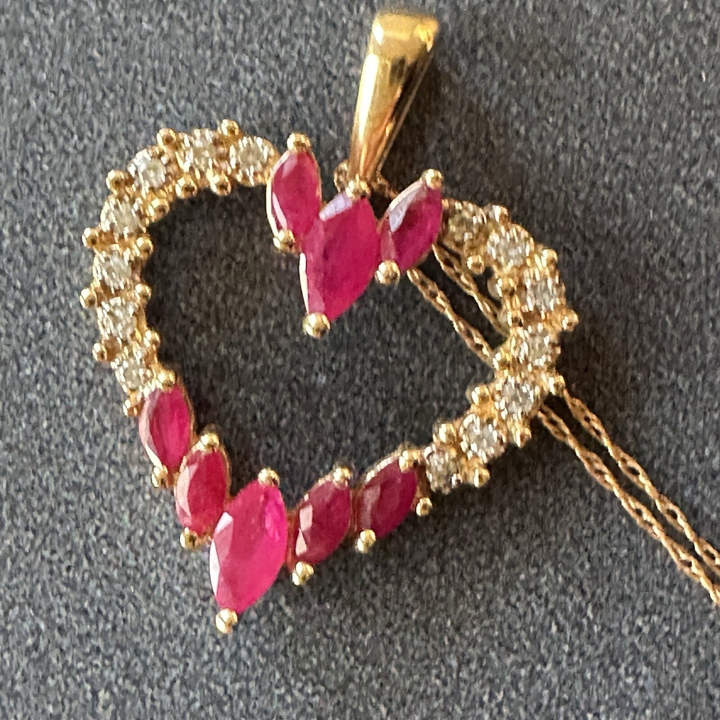 Sumal Designer 14k Diamond Ruby Heart Pendant Necklace