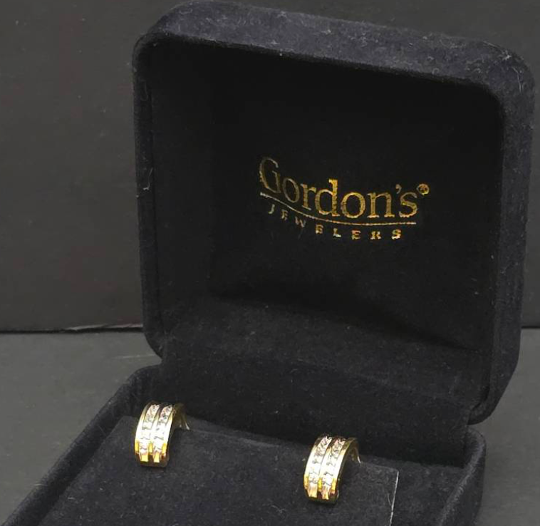 14K Gold Double Row Diamond Half Hoop Earrings