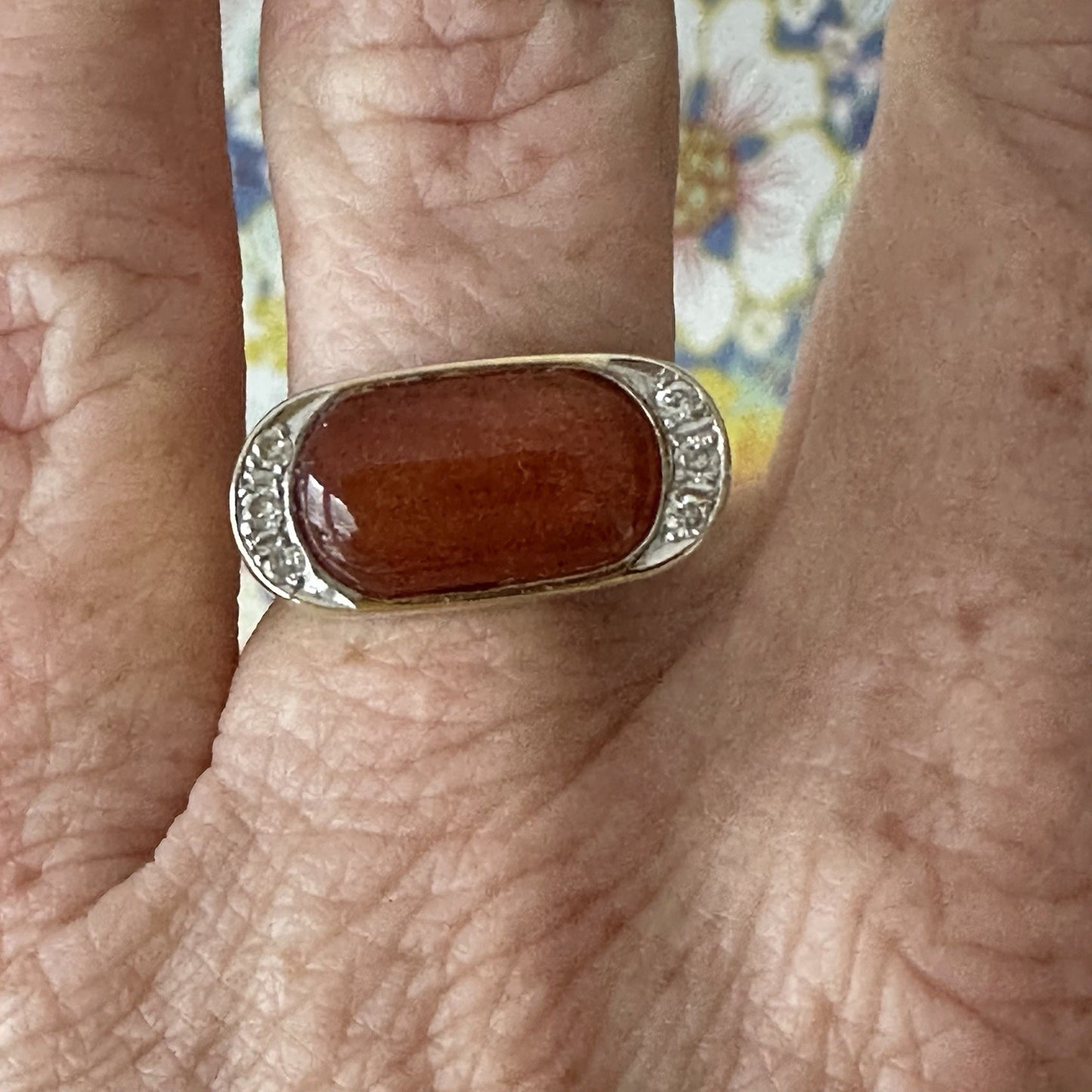 18k Gold Diamond And Orange Jadeite Ring