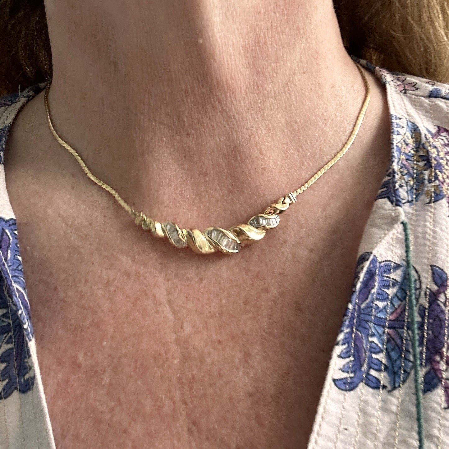 Vintage 1990’s Diamond Necklace in 14k Yellow Gold 13g