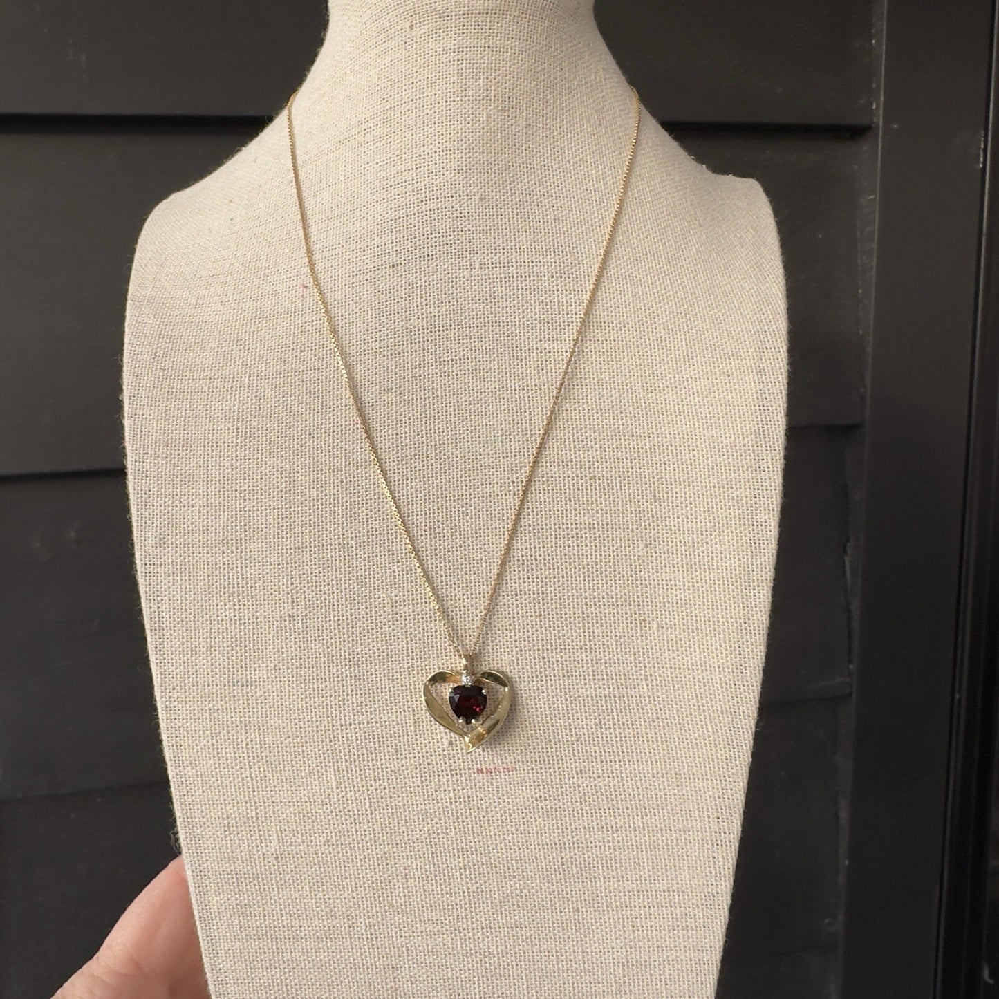 Vintage 14k Garnet Heart And Diamond Pendant Necklace