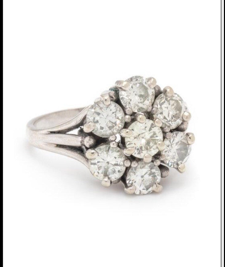 Antique Old Cut Diamond Cluster Ring 2.3 + cttw