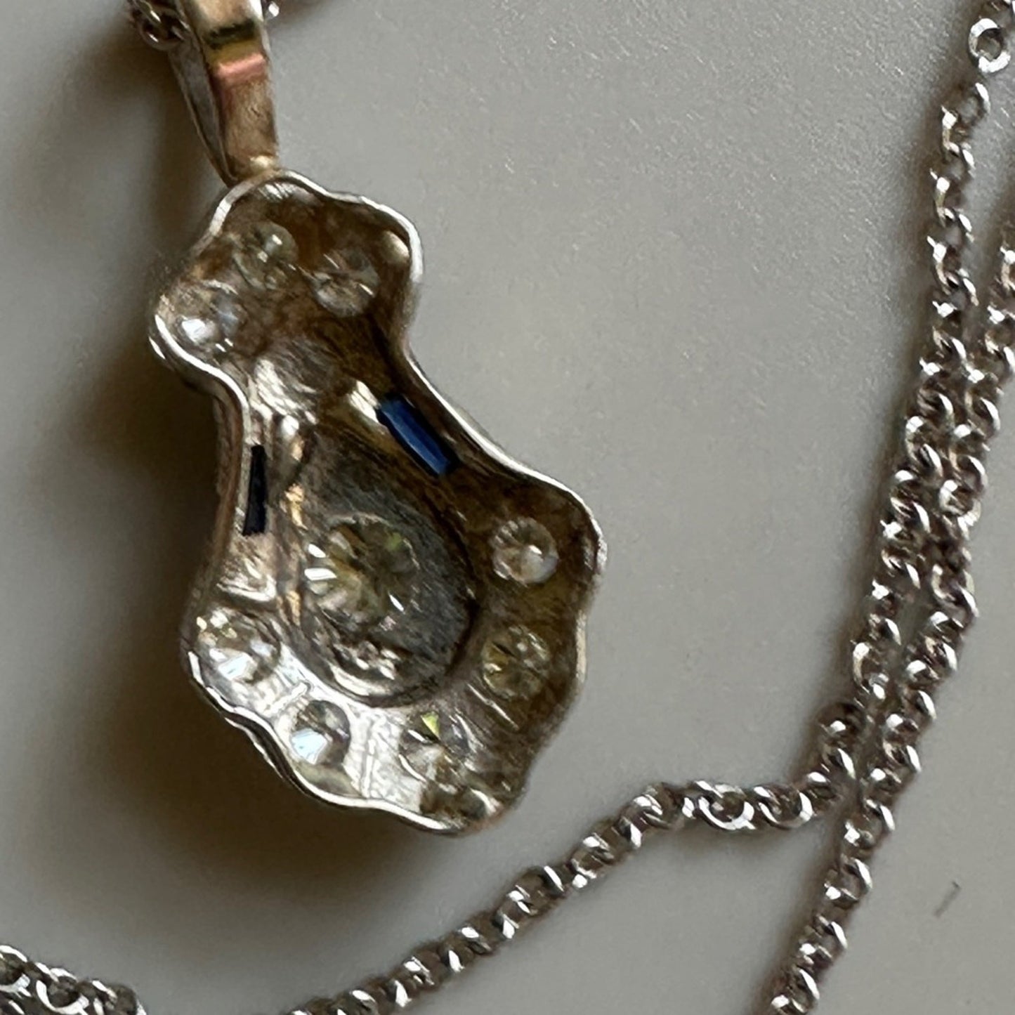 Antique art deco 20k diamond pendant necklace