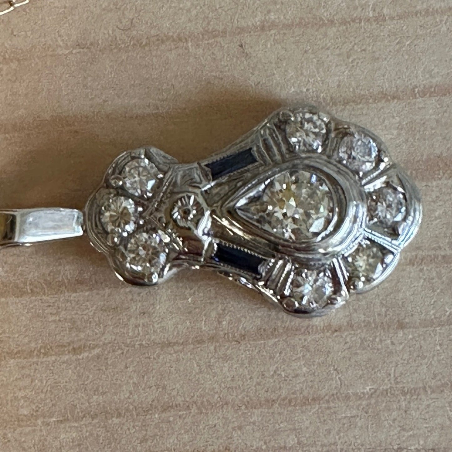 Antique art deco 20k diamond pendant necklace
