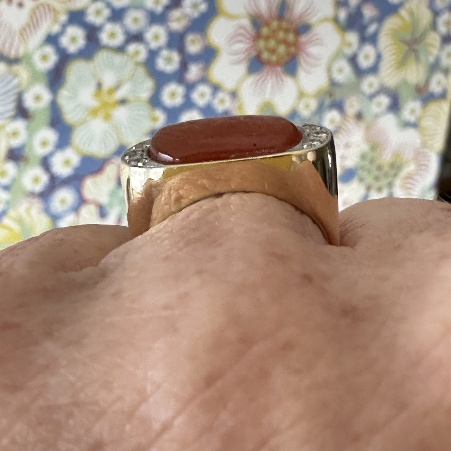 18k Gold Diamond And Orange Jadeite Ring