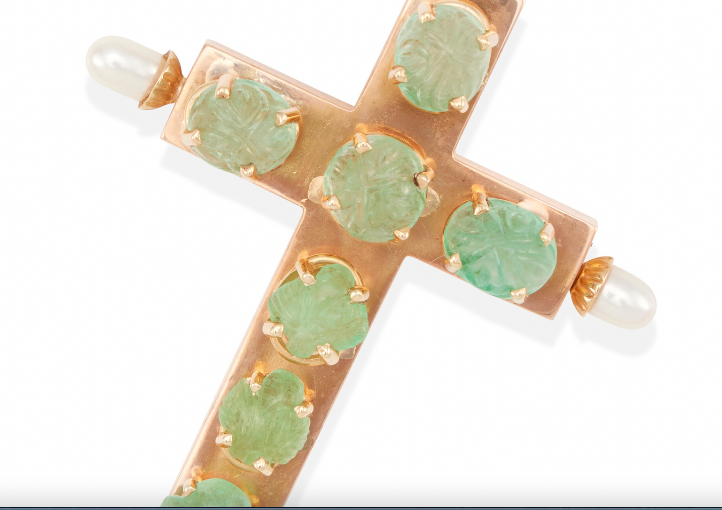 Vintage Italian Yellow 18k Gold Emerald and Pearl Cross Pendant Good Sized!