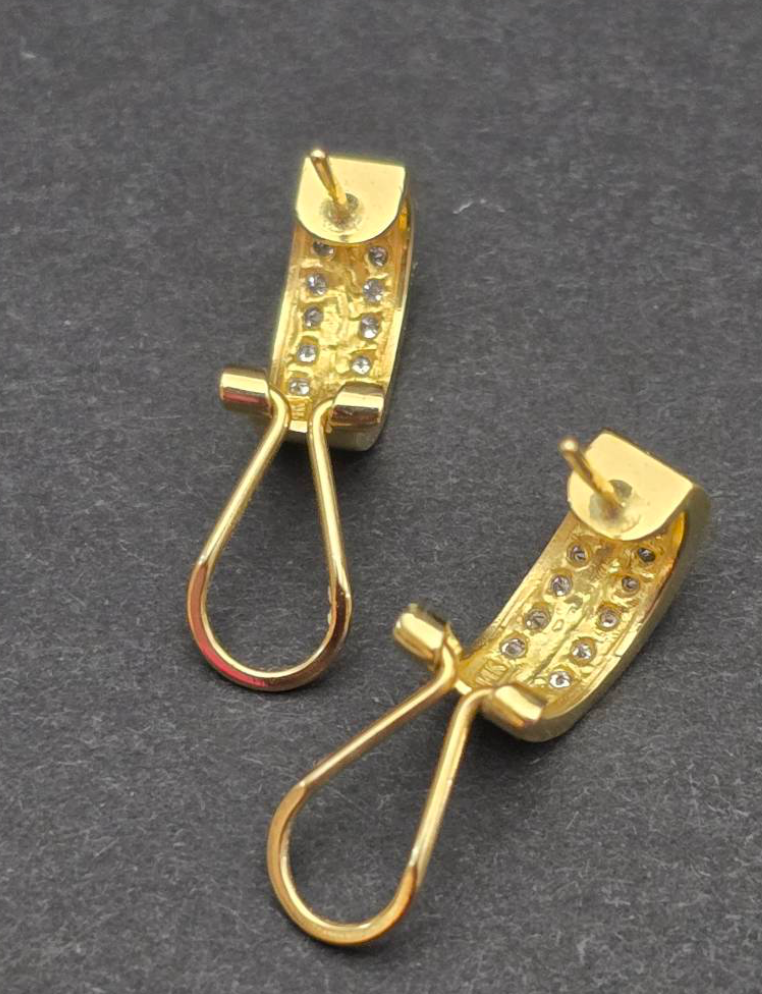 14K Gold Double Row Diamond Half Hoop Earrings