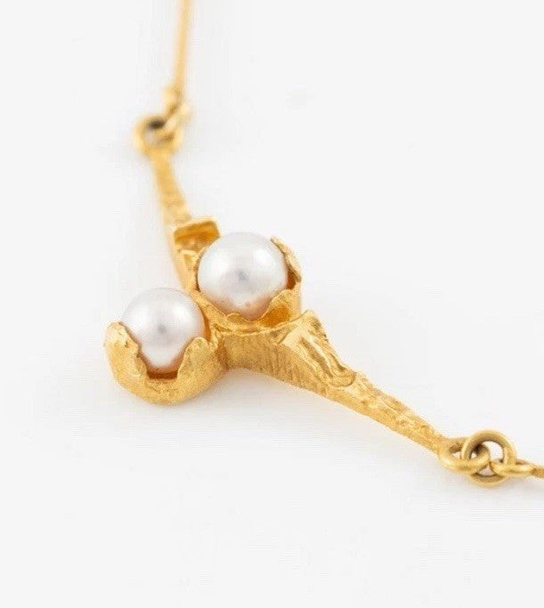 Bjorn Weckstrom 18k Gold And Pearl Cheek To Cheek Necklace