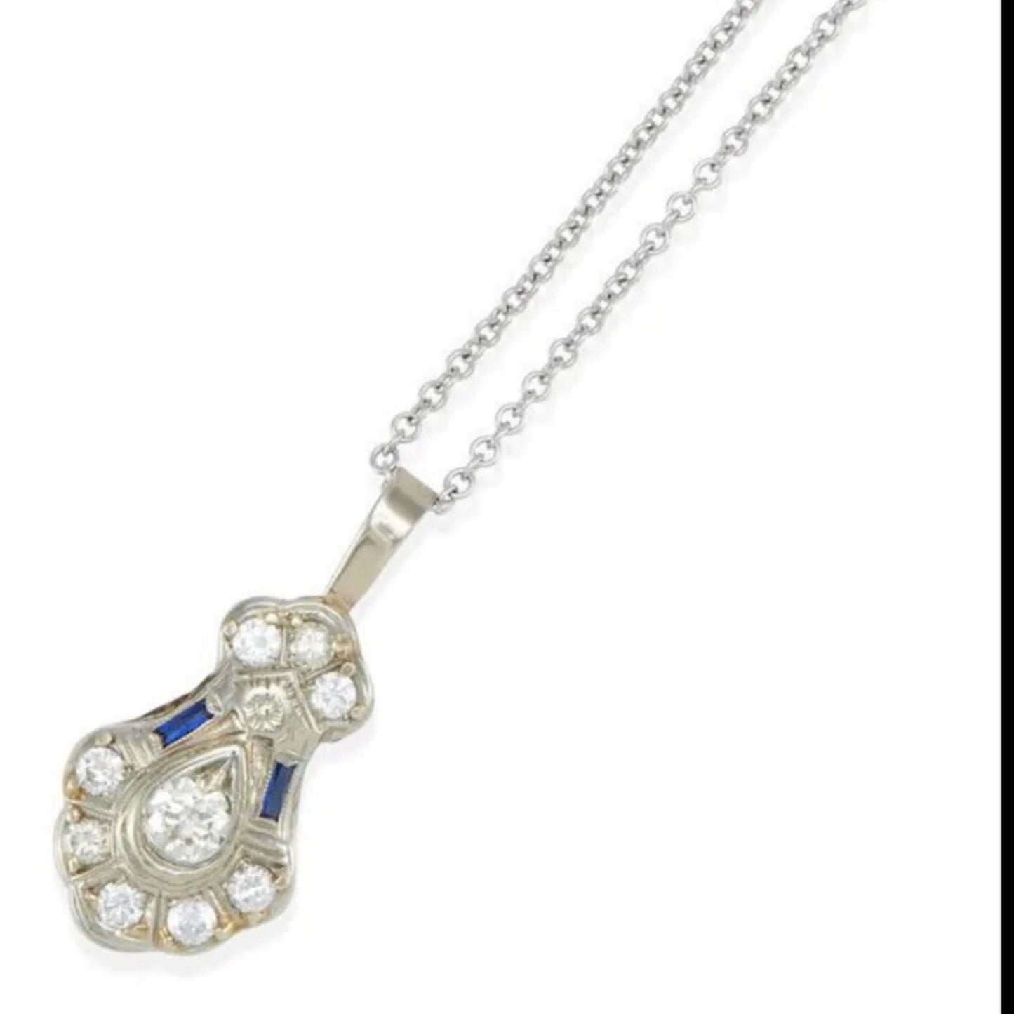 Antique art deco 20k diamond pendant necklace