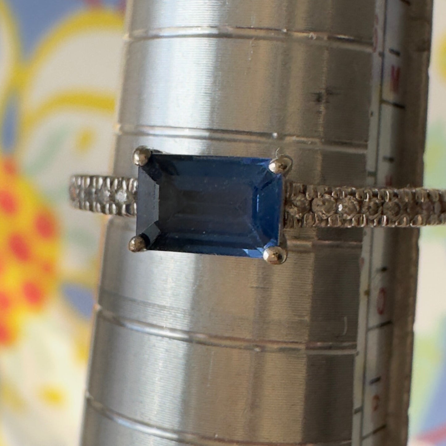 14k white gold natural sapphire & diamond ring size 6.75