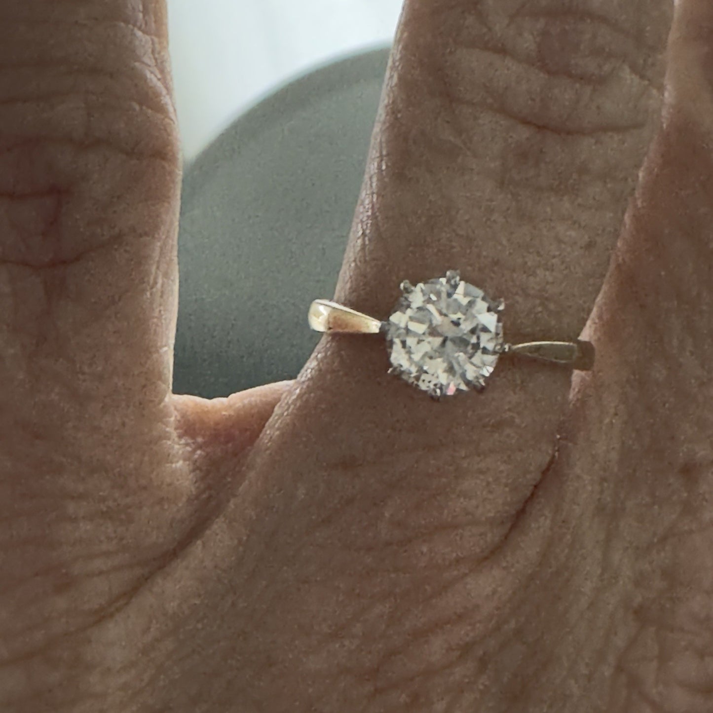 Old Brillant Cut 1.2 Ct Solitaire 18k Gold Ring With WGI report Size 6.5