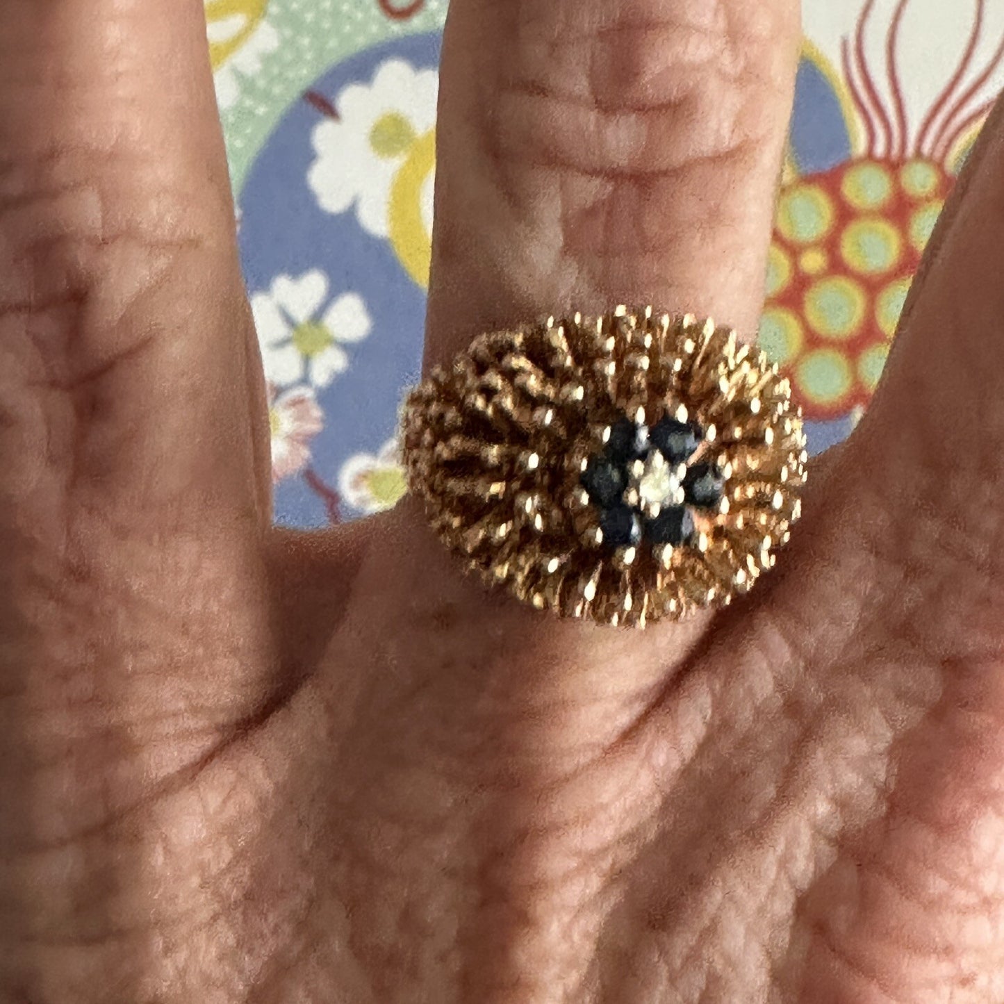 Vintage Sea Urchin Style 14kt Gold And Sapphire Ring And Earrings Set 12.3 G