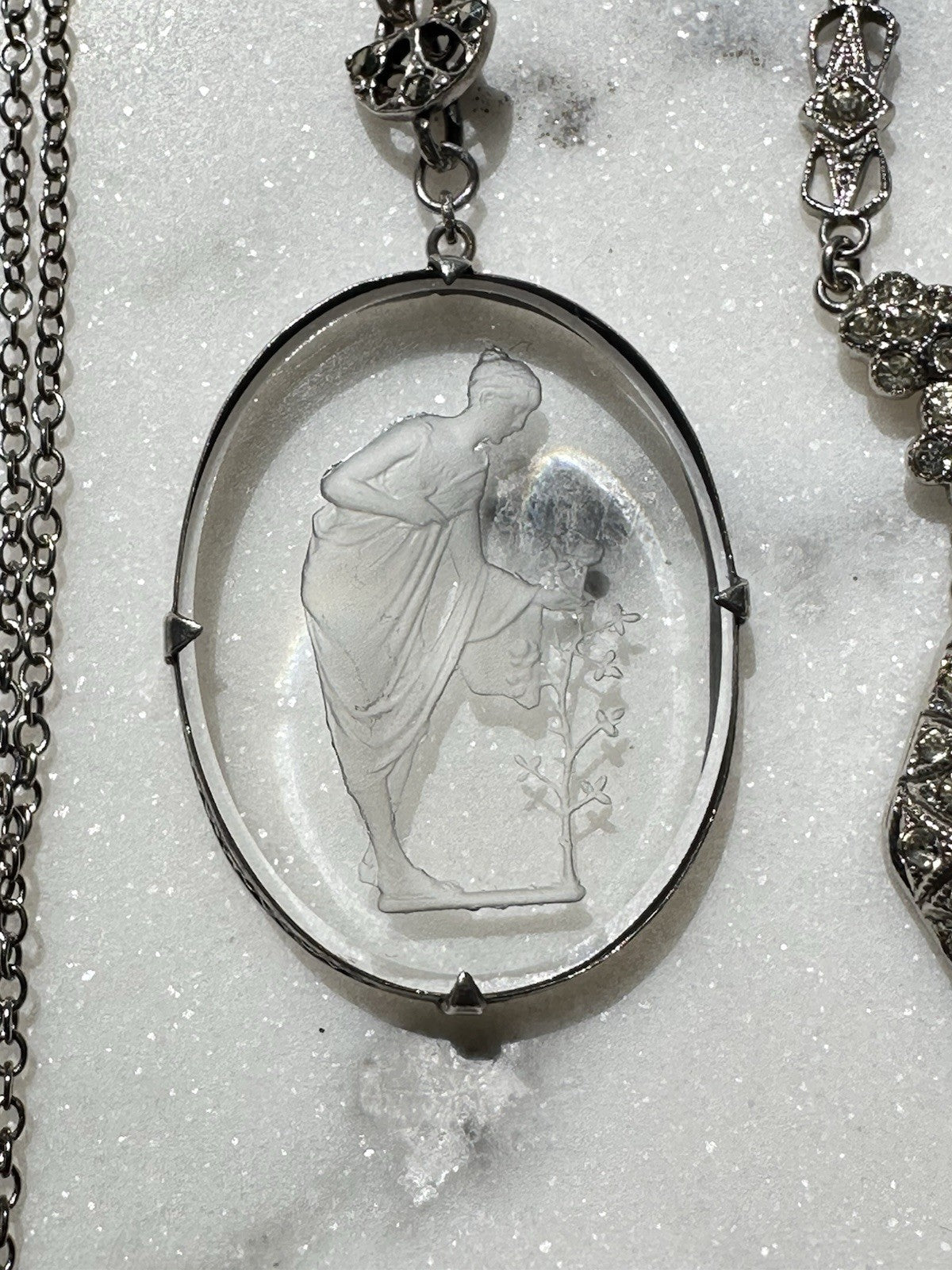 Neoclassical Cut Crystal Figural Pendant On Sterling Crystal Chain