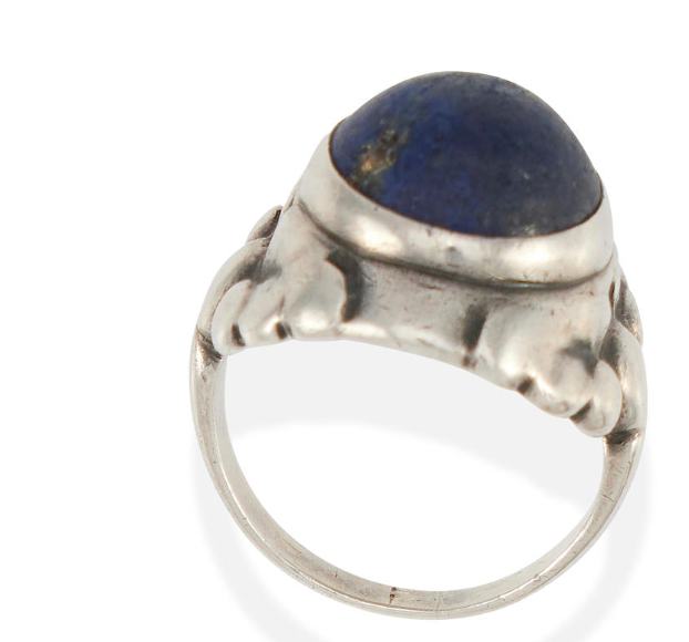 Georg Jensen Denmark 830 Silver Lapis Lazuli Art Nouveau Ring No. 11A